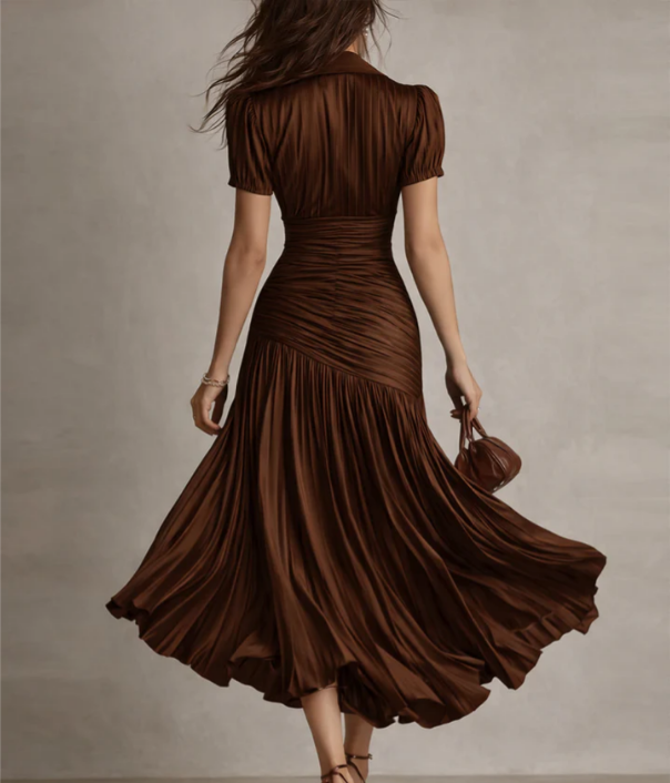 Adria | Vestido midi de satén con diseño de rayas vintage