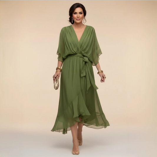 Montse | Vestido de georgette con escote en V