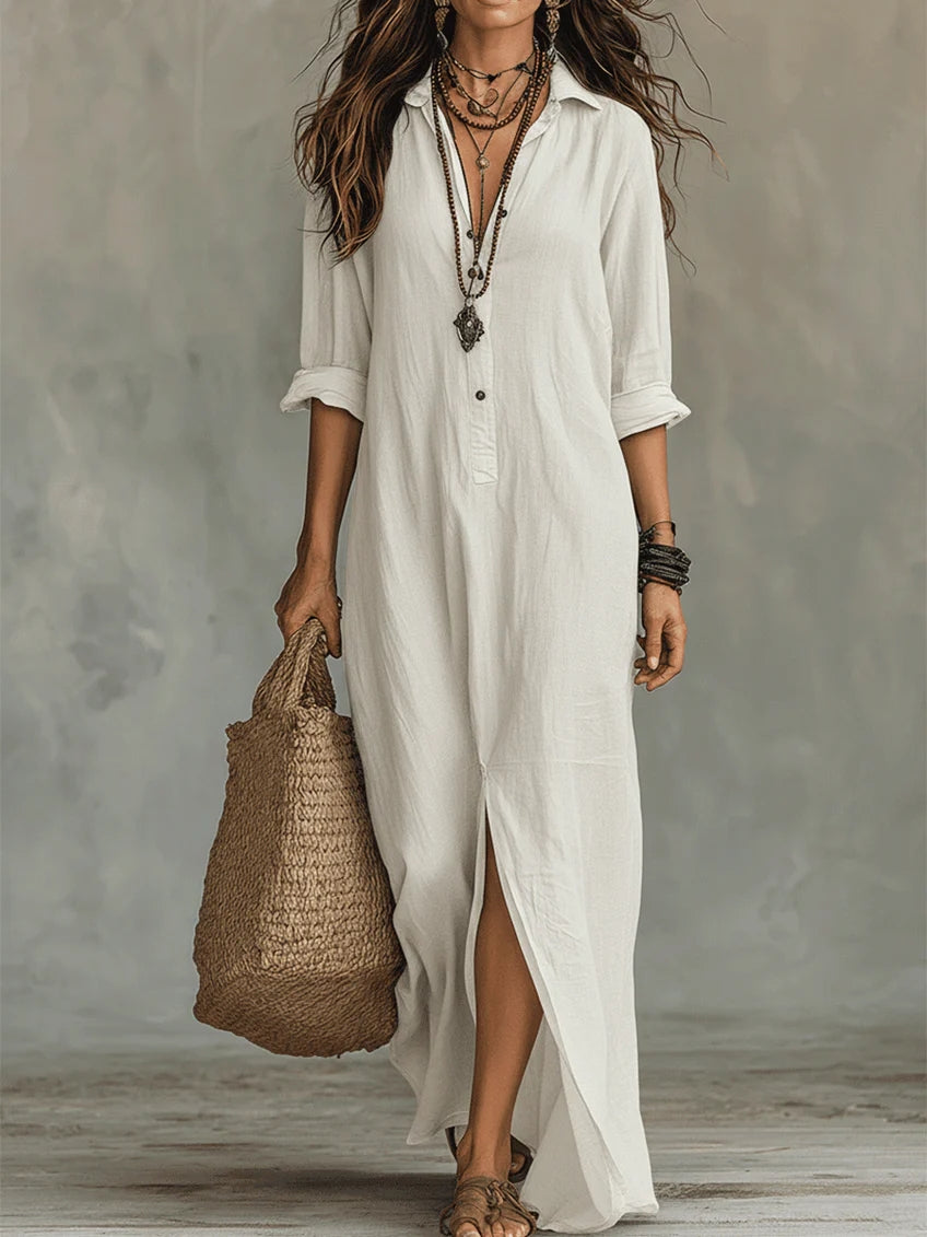 Soline | Vestido Maxi Fluido con Botones Frontales