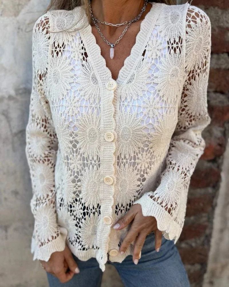 NALIE - Cárdigan de Encaje de Crochet con Botones