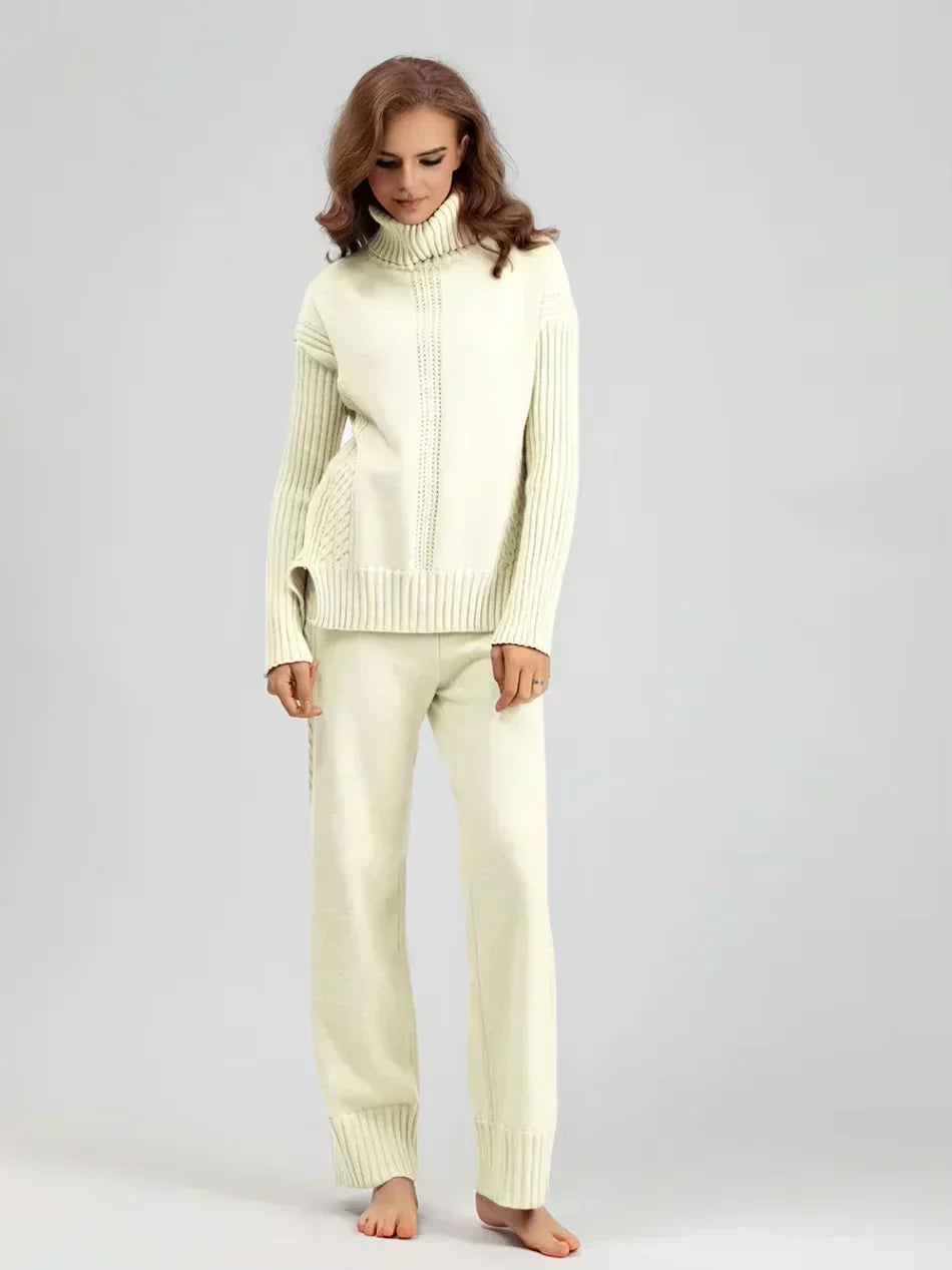 Scarlett - Conjunto de Suéter de Cuello Alto Chic y Pantalones Sueltos