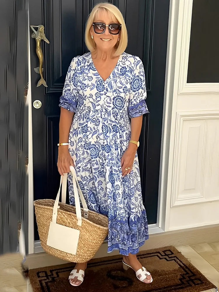 Lilara - Vestido Floral Boho con Escote en V Profundo