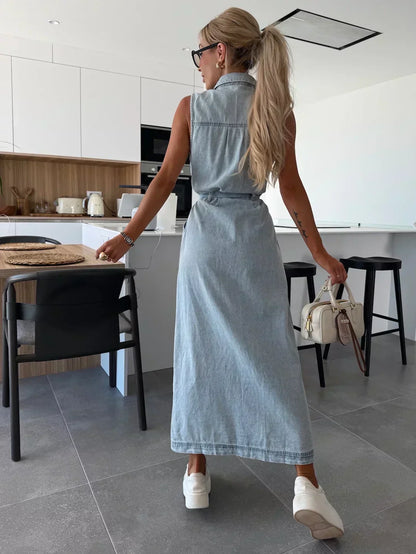 Vestido Maxi de Denim - Corte Fluido y Atemporal