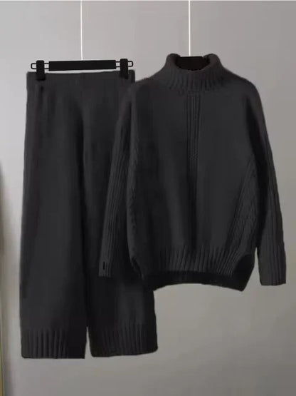 Scarlett - Conjunto de Suéter de Cuello Alto Chic y Pantalones Sueltos