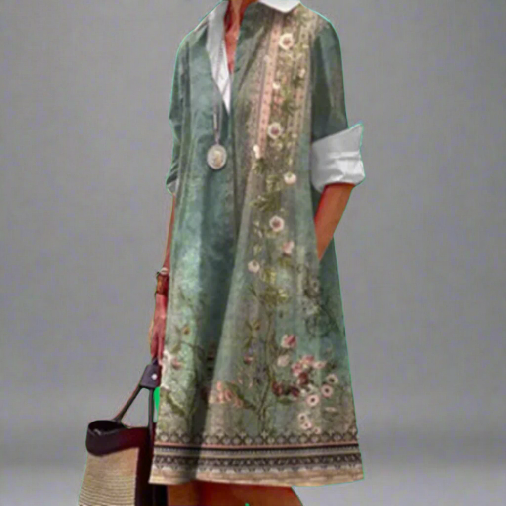 Kaia | Vestido Camisa Chic con Mangas Largas y Cuello Caído
