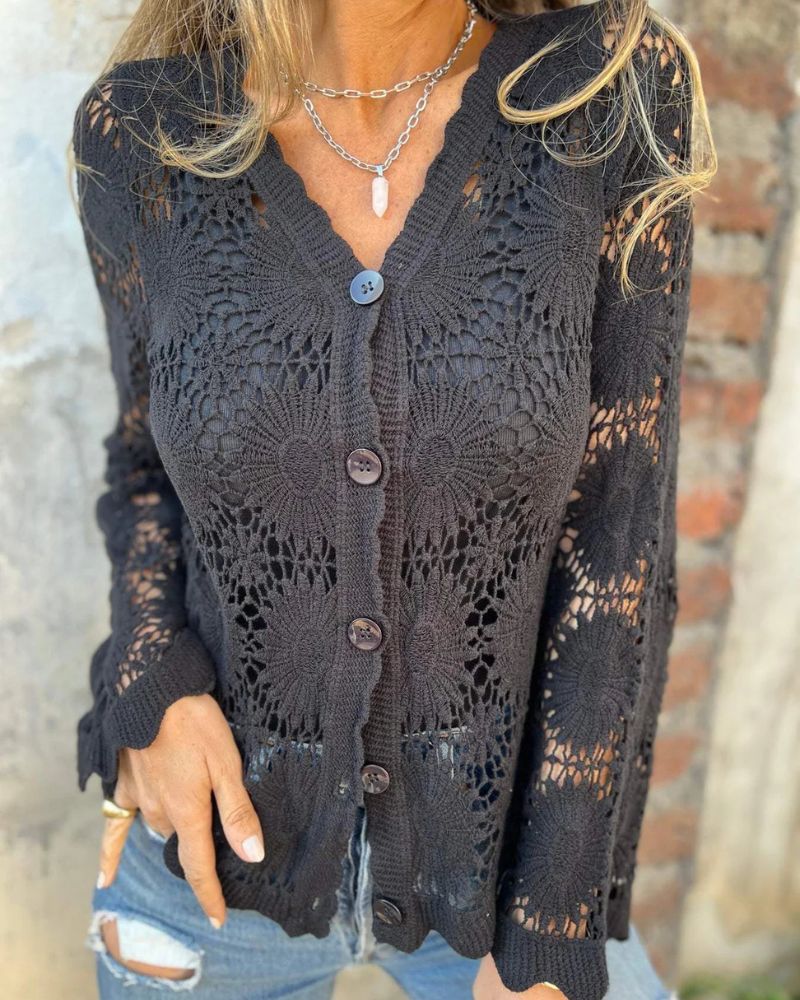 NALIE - Cárdigan de Encaje de Crochet