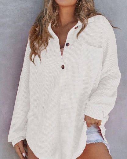 TAHLIA - Camiseta de Punto Waffle con Cuello en V
