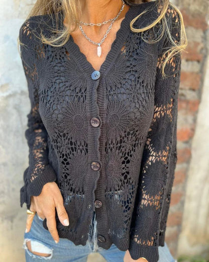 NALIE - Cárdigan de Encaje de Crochet con Botones