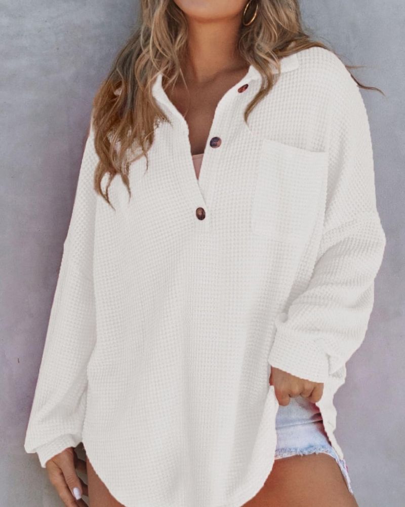 TAHLIA - Camiseta de V en tejido waffle