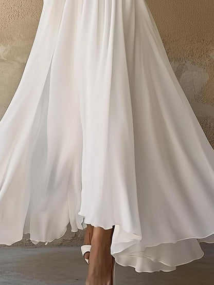 Vestido Maxi Blanco Sencillo de Cuello en V Vintage