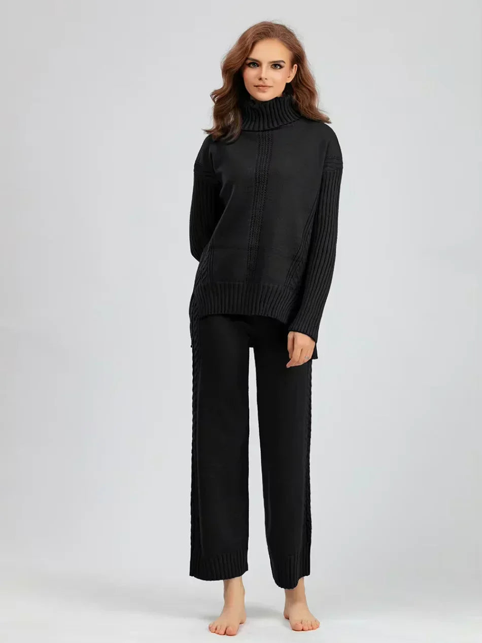 Scarlett - Conjunto de Suéter de Cuello Alto Chic y Pantalones Sueltos