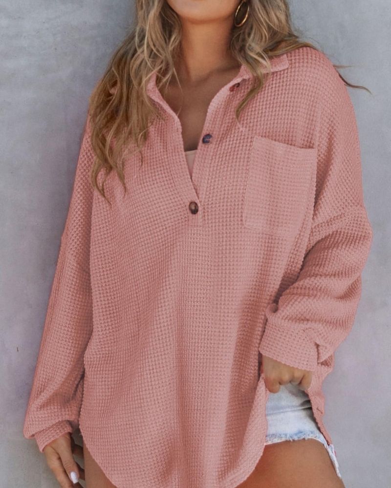 TAHLIA - Camiseta de Punto Waffle con Cuello en V
