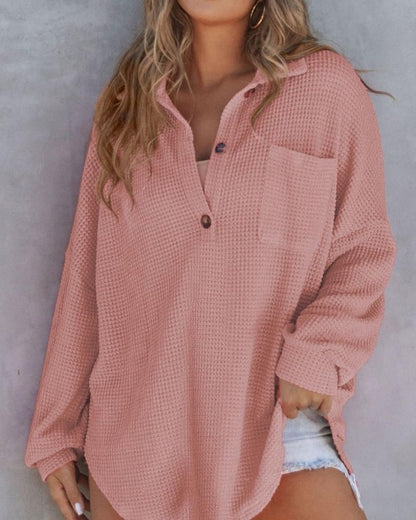 TAHLIA - Camiseta de Punto Waffle con Cuello en V