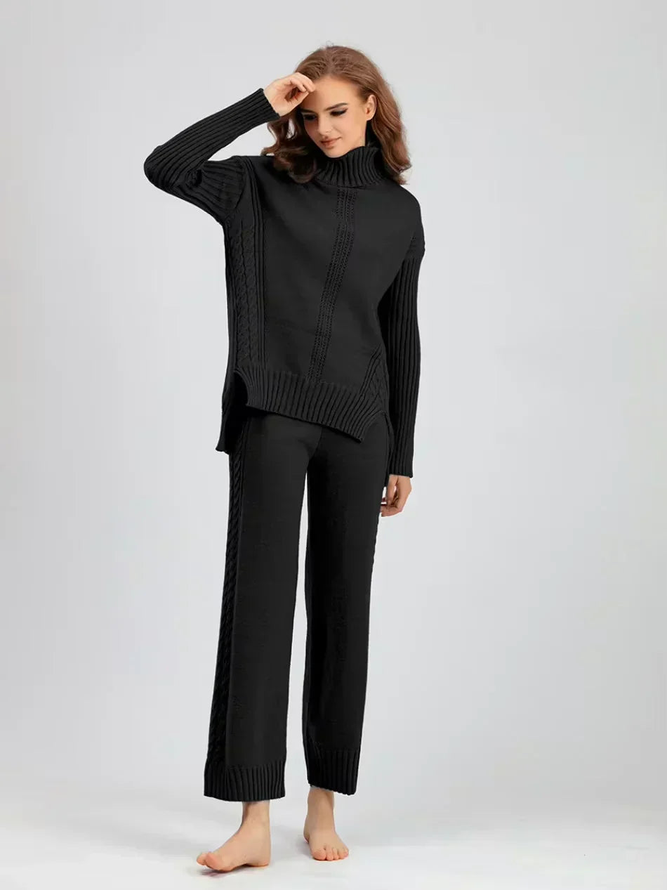 Scarlett - Conjunto de Suéter de Cuello Alto Chic y Pantalones Sueltos