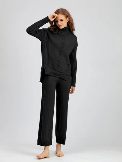 Scarlett - Conjunto de Suéter de Cuello Alto Chic y Pantalones Sueltos