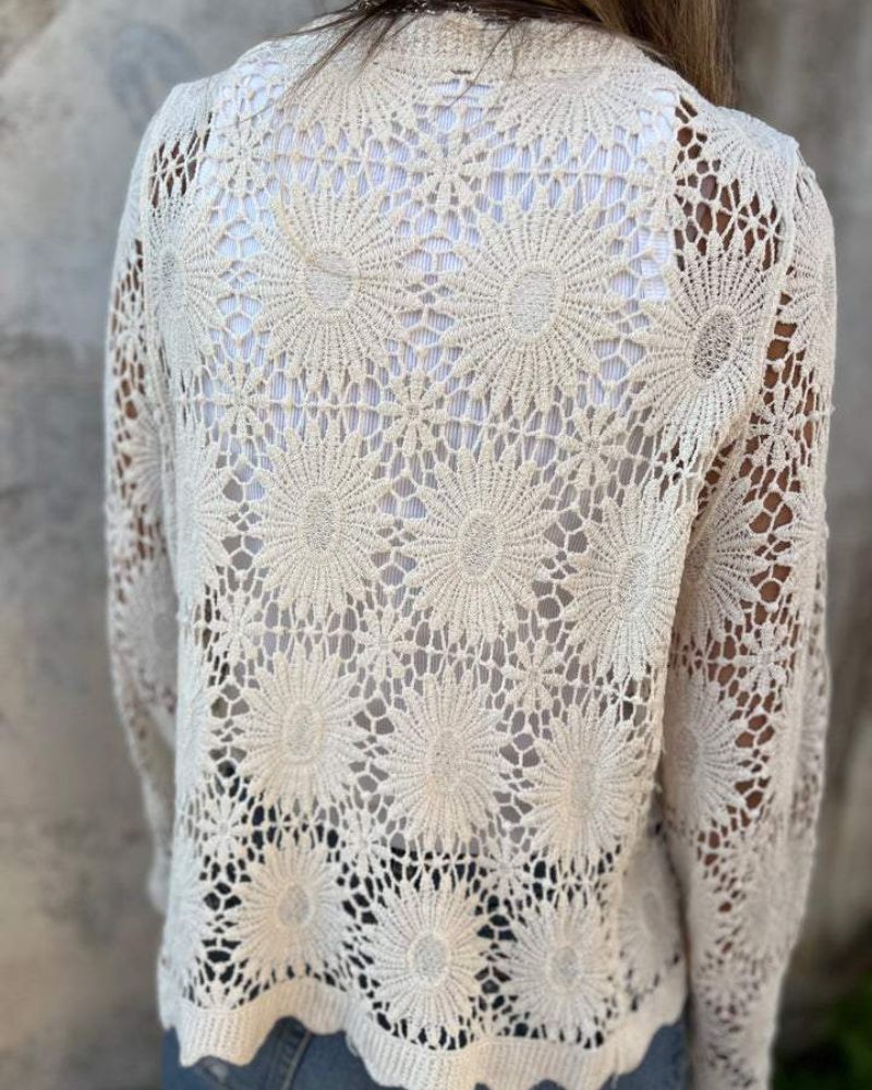 NALIE - Cárdigan de Encaje de Crochet con Botones