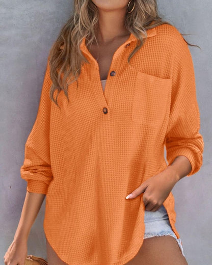 TAHLIA - Camiseta de Punto Waffle con Cuello en V