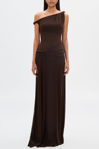 Eranda Vestido Maxi de Malla Drapada Off-Shoulder