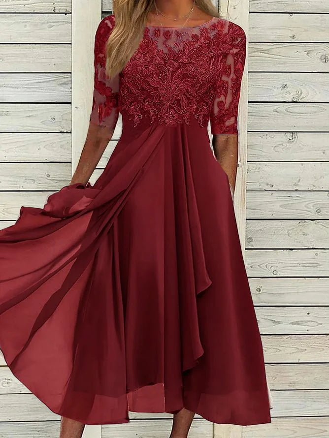 Scarlett™ - Vestido Midi con Mangas de Encaje