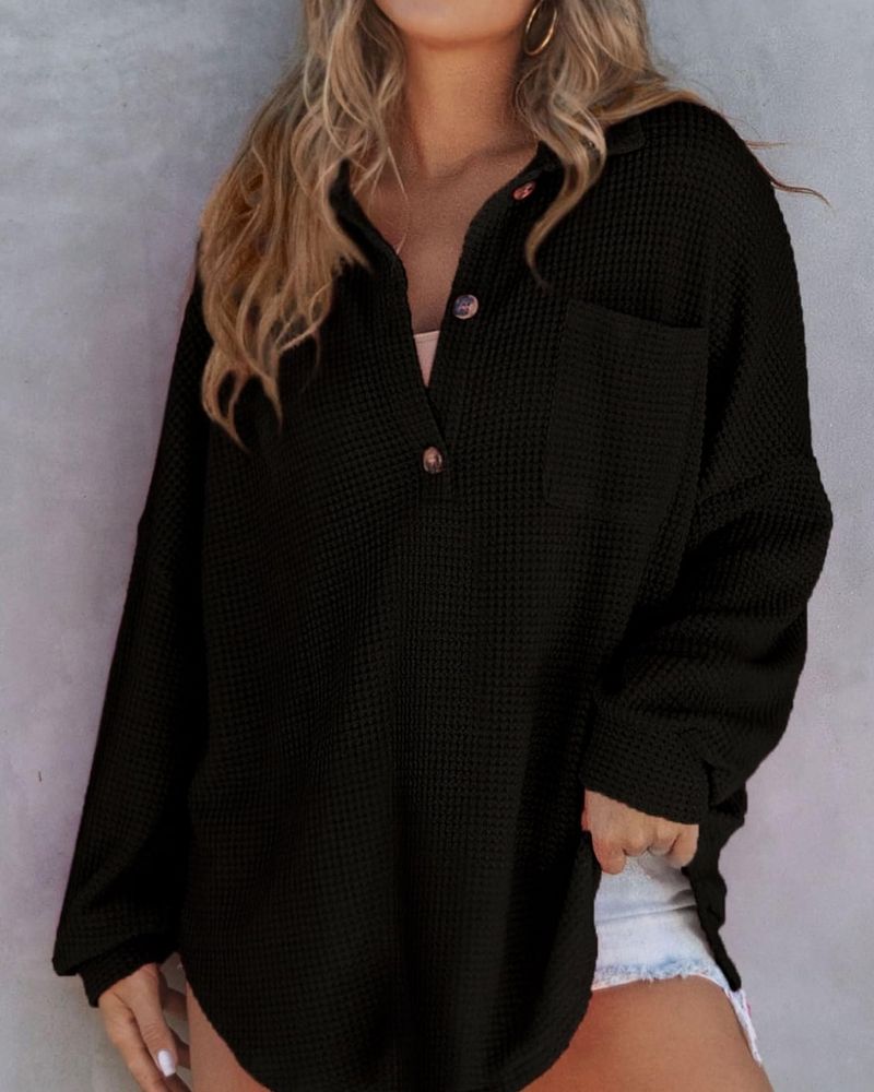 TAHLIA - Camiseta de Punto Waffle con Cuello en V