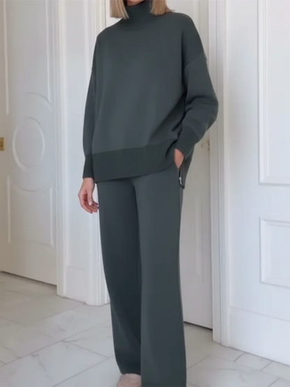 Conjunto de Dos Piezas con Cuello Alto y Cierre de Cremallera, Pantalones Rectos