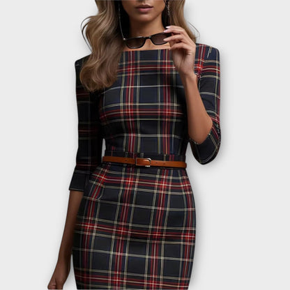 Vestido Midi Lápiz Elegante a Cuadros
