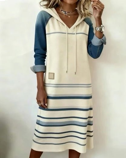 Vestido con Capucha a Rayas y Mezcla de Colores