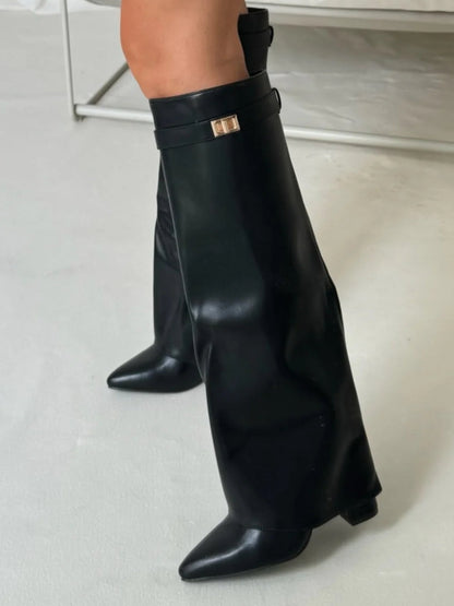 Botas de Mujer hasta la Rodilla con Parte Superior de Campana Ancha y Tacón Bloque