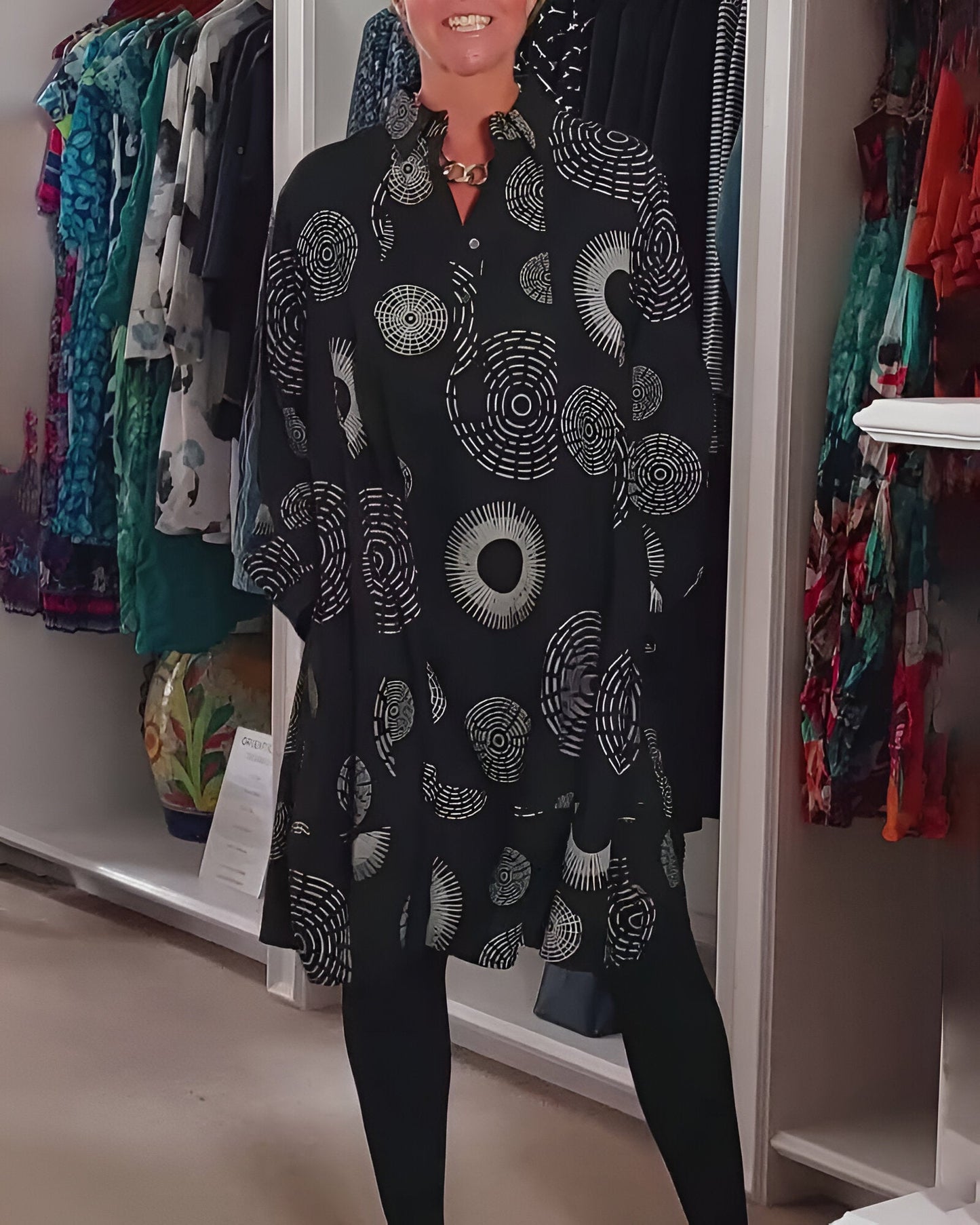 Demelza - Vestido de Manga Larga con Estampado Geométrico
