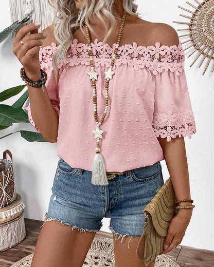 Blusa de Un Hombro con Encaje y Flor 3D