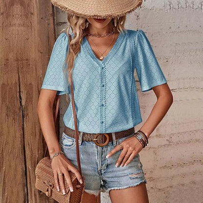 BLOUSE ADELHEID I DE MANGA CORTA CON ESCOTE EN V