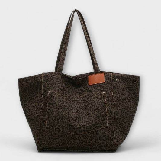 Bolso de Hombro de Lona con Estampado de Leopardo Elegante