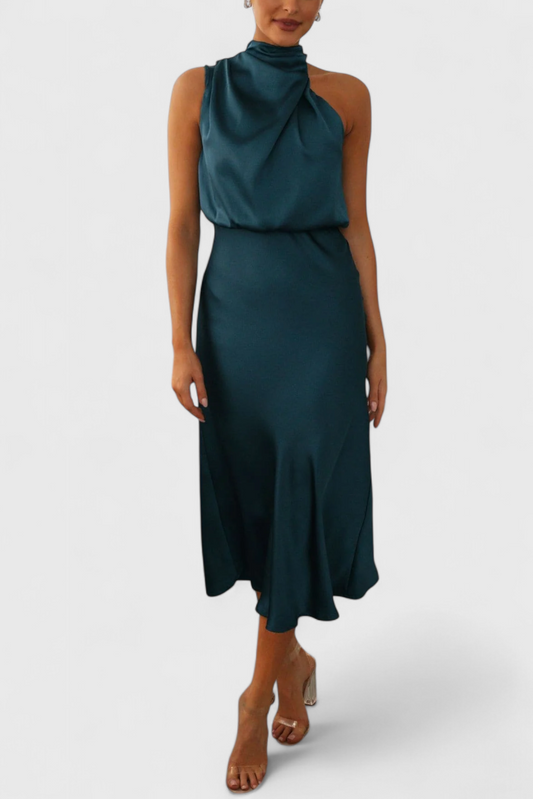 Rina Vestido Elegante de Cuello Halter Drapeado