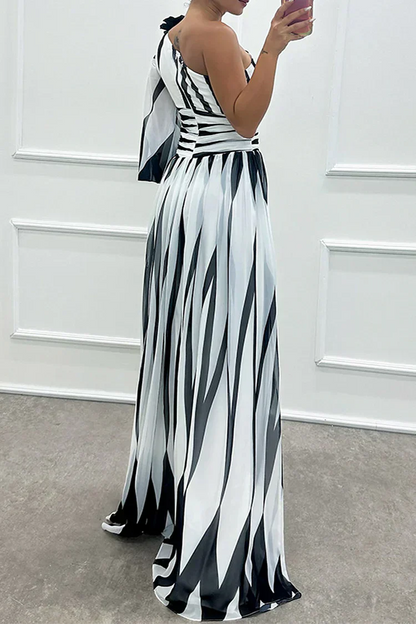 Stella | Elegante vestido maxi de un solo hombro a rayas