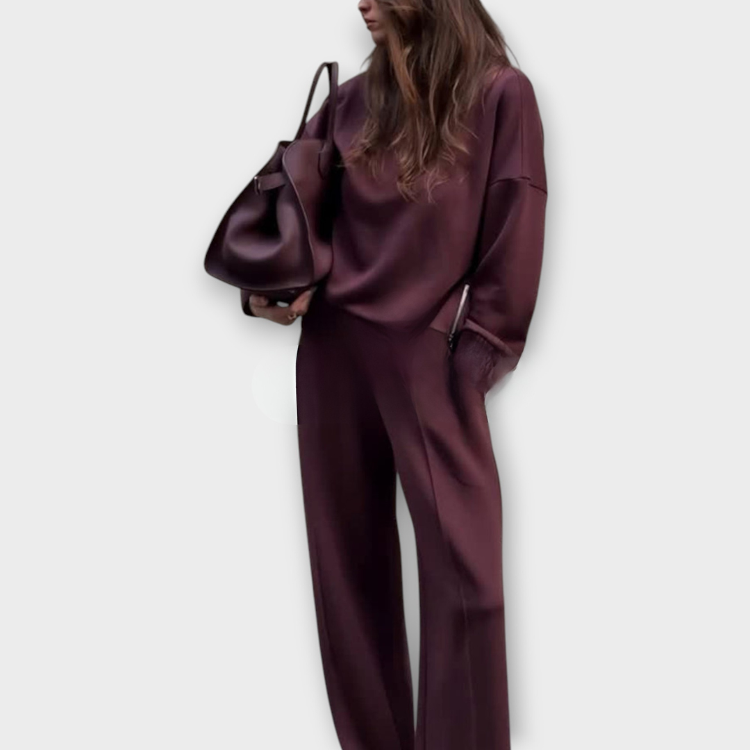 Conjunto de Suéter Relajado con Cuello Alto y Pantalones de Pierna Ancha