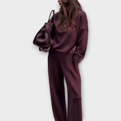 Conjunto de Suéter Relajado con Cuello Alto y Pantalones de Pierna Ancha