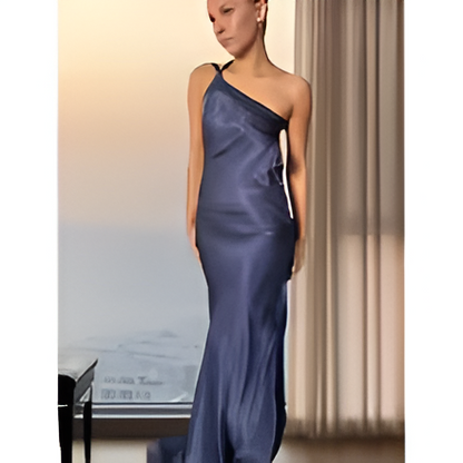 Vestido de Cuello Diagonal Sin Mangas y Espalda Descubierta para Niñas