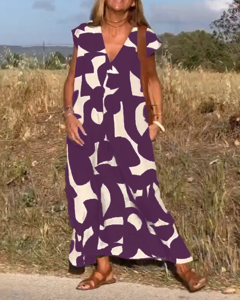 Aria™ - Vestido Impreso Suelto de Cuello en V