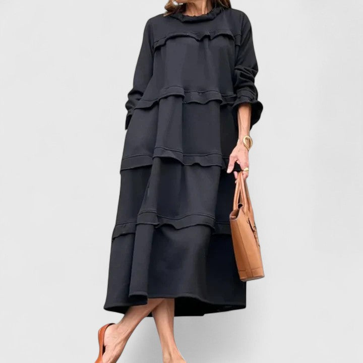 STACEY – VESTIDO MIDI CON VOLANTES Y CAPAS