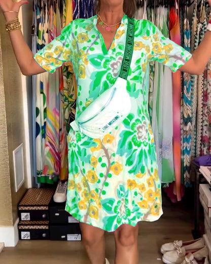 Ivendra | Vestido de Manga Corta con Estampado Floral