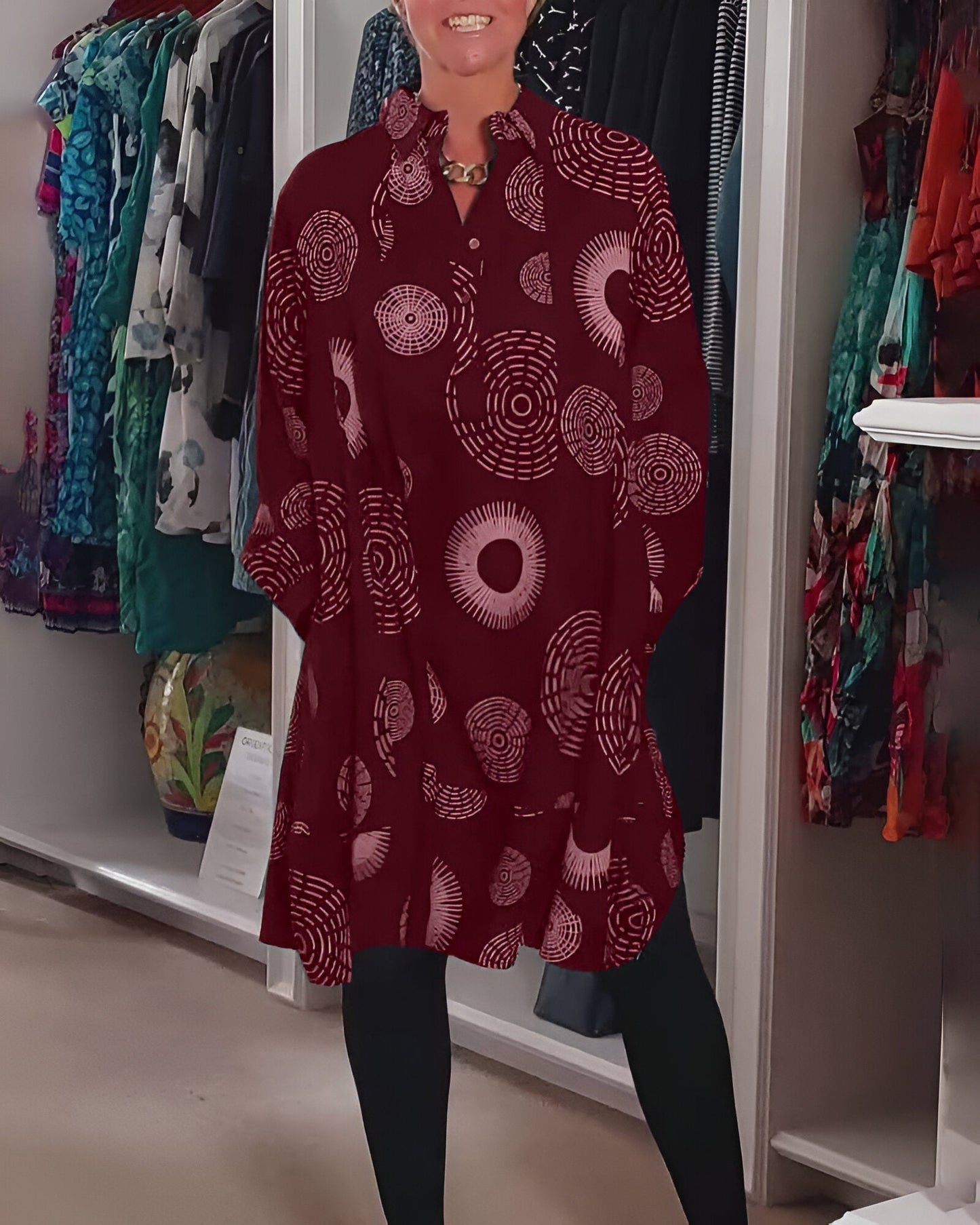 Demelza - Vestido de Manga Larga con Estampado Geométrico