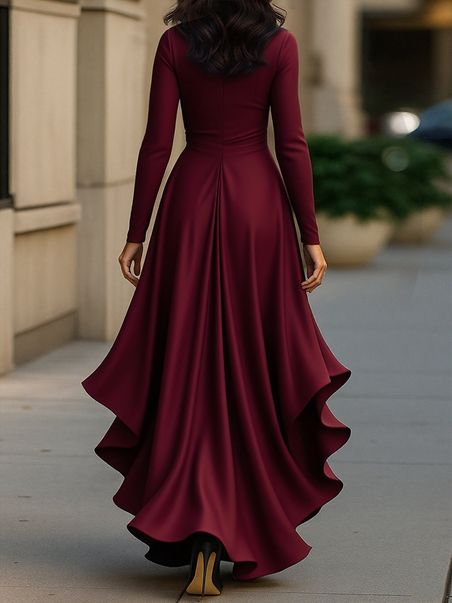 Palma | Vestido Maxi de Satén Draped con Detalles de Volantes