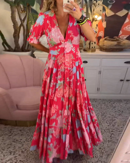 Catrisa ~ Vestido Floral con Escote en V y Bolsillos