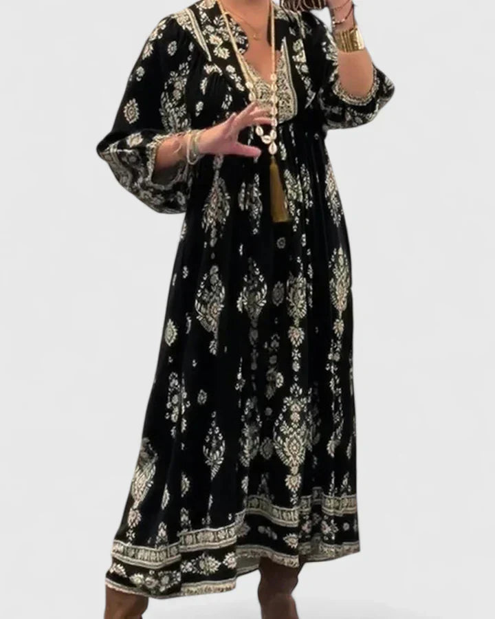 CLAIRE – VESTIDO MAXI BOHEMIO CON ESCOTE EN V