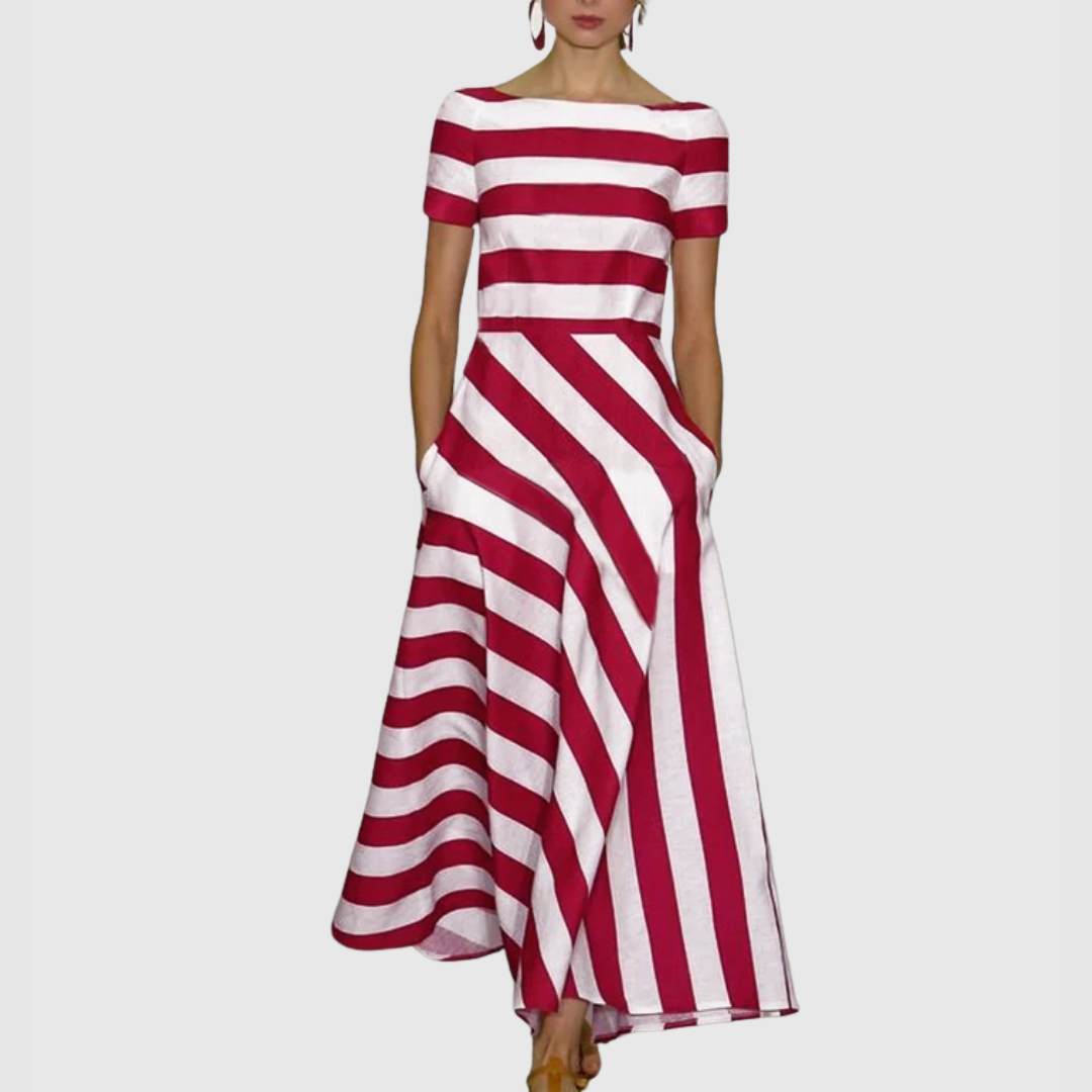 Rowena - Vestido Maxi de Rayas de Manga Corta