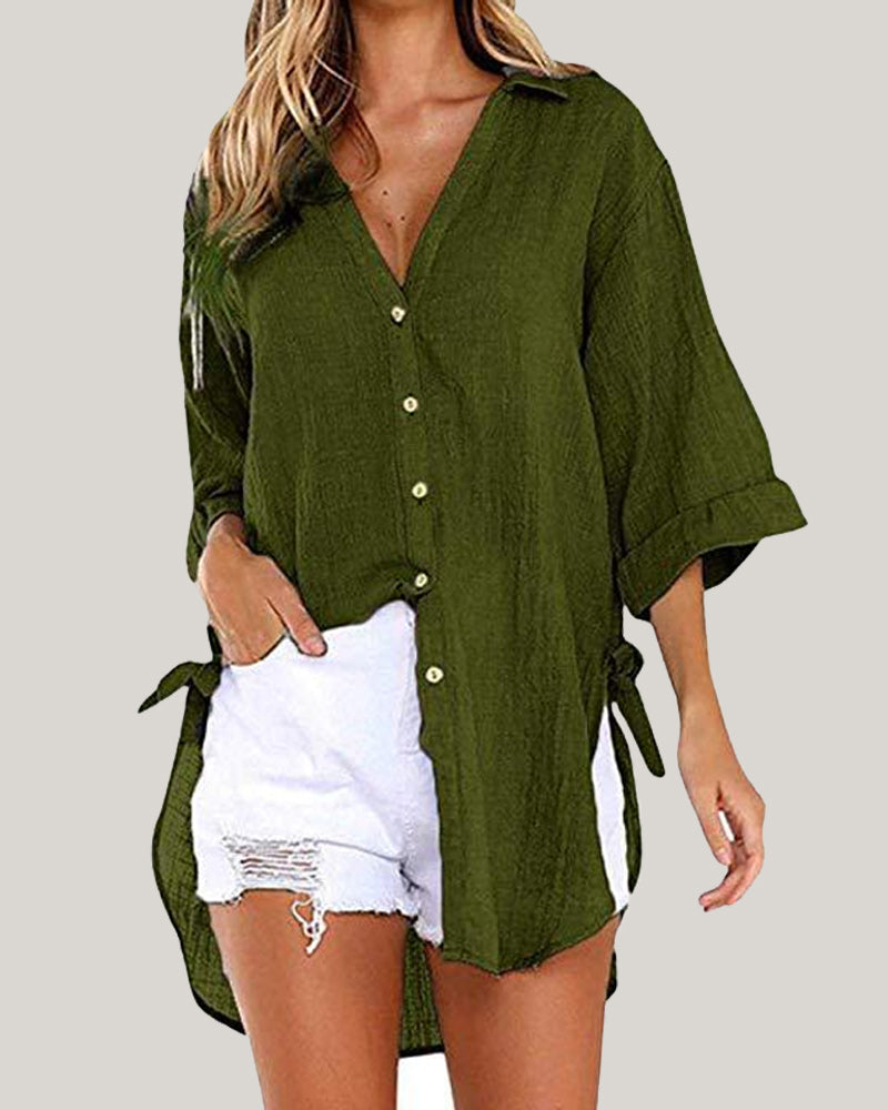 Camisa Larga con Lazos en los Lados