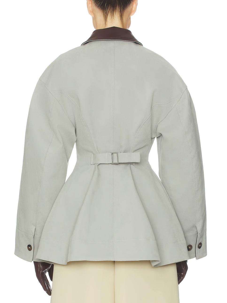 Chaqueta Cropped Oversized en PU Gris Claro