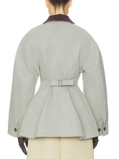 Chaqueta Cropped Oversized en PU Gris Claro
