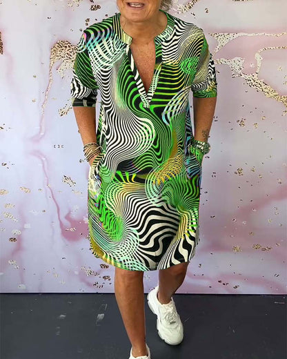 Vestido Midi de Cuello en V Multicolor para Mujeres