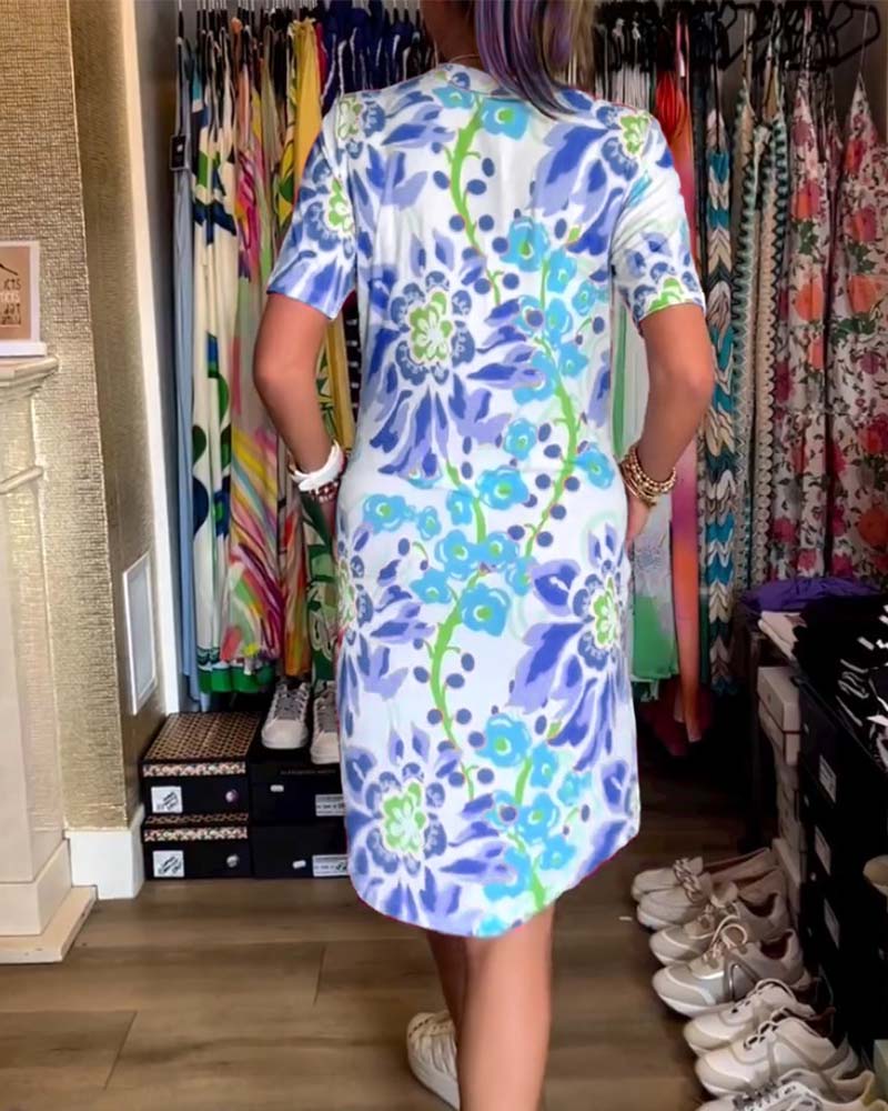 Ivendra | Vestido de Manga Corta con Estampado Floral